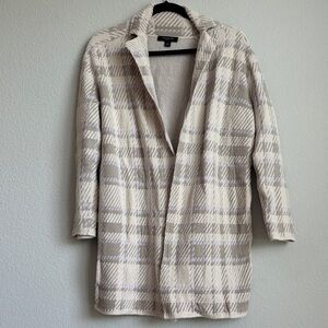 Ann Taylor Cream and Gray Plaid Coat